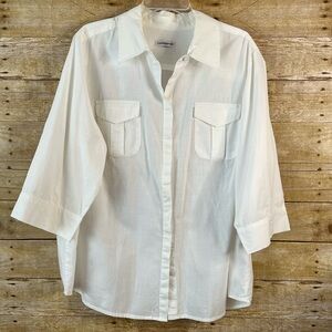 Croft & Barrow Women’s White Camp-type Blouse 3/4 Sleeves Chest Pockets Size 2X